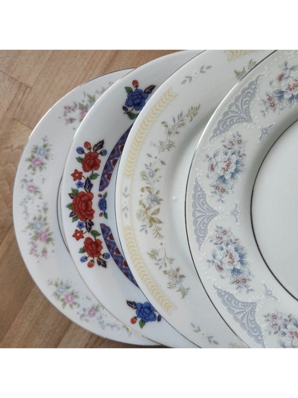 4- Mismatched Fine China Salad Lunch Plates Floral Rims 7.5" Porcelain